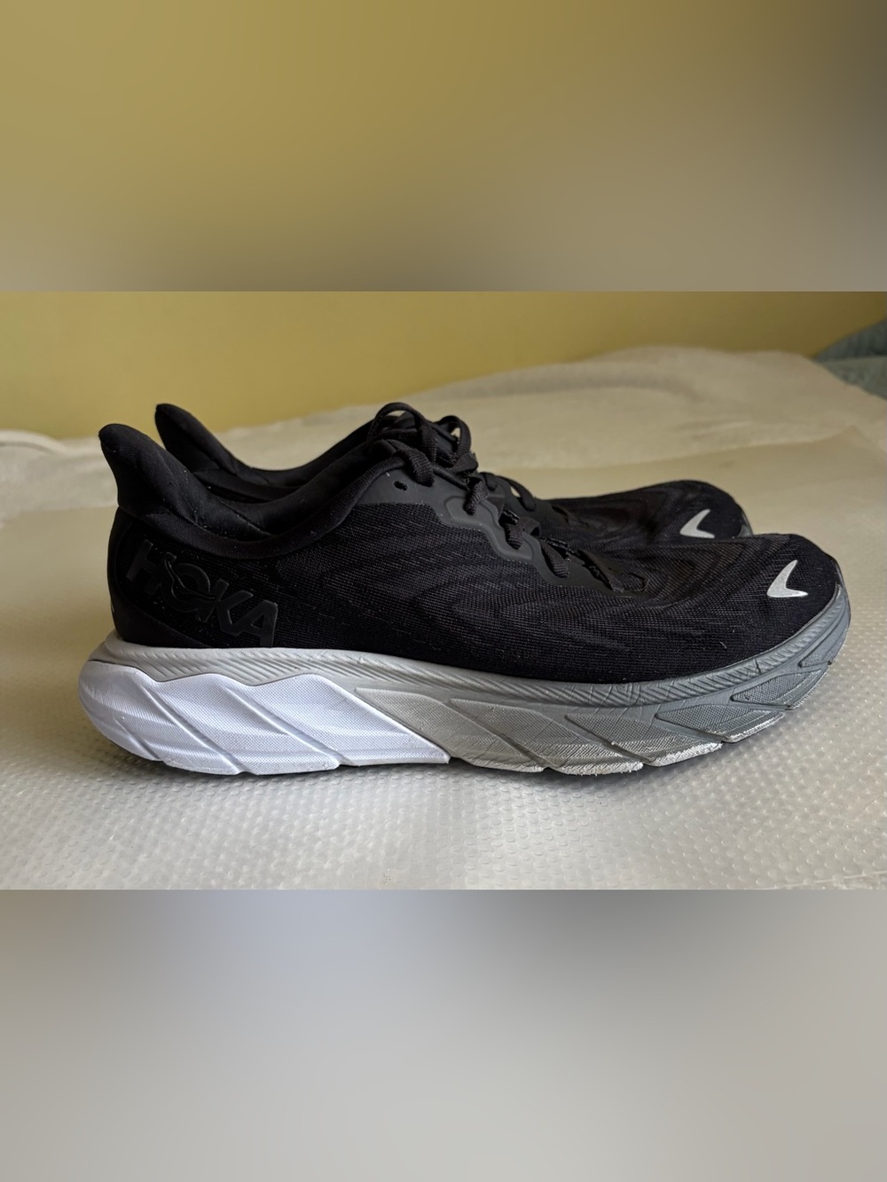 Hoka Black Mesh Running Shoes with White & Gray Sole